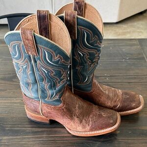 Men's Western Boots in Brown and Blue Leather